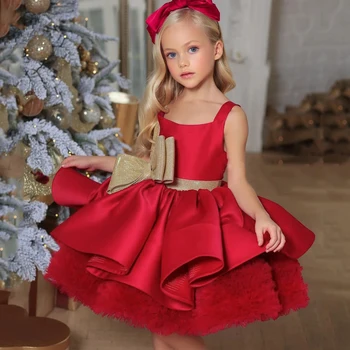 חדש 2023 רשמית הילדים יום הולדת שמלת ילדה ילדים תחפושת קשת נסיכה שמלות Vestido פרח החתונה של בנות בגדים 2-6 שנה